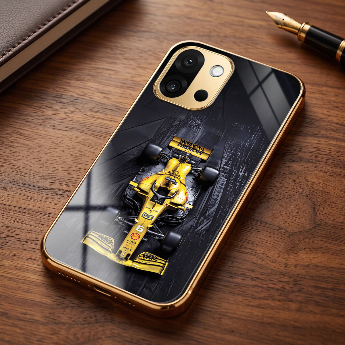 OnePlus 13s 5G F1 Racing Car Gold Electroplated Glass Phone Back Case
