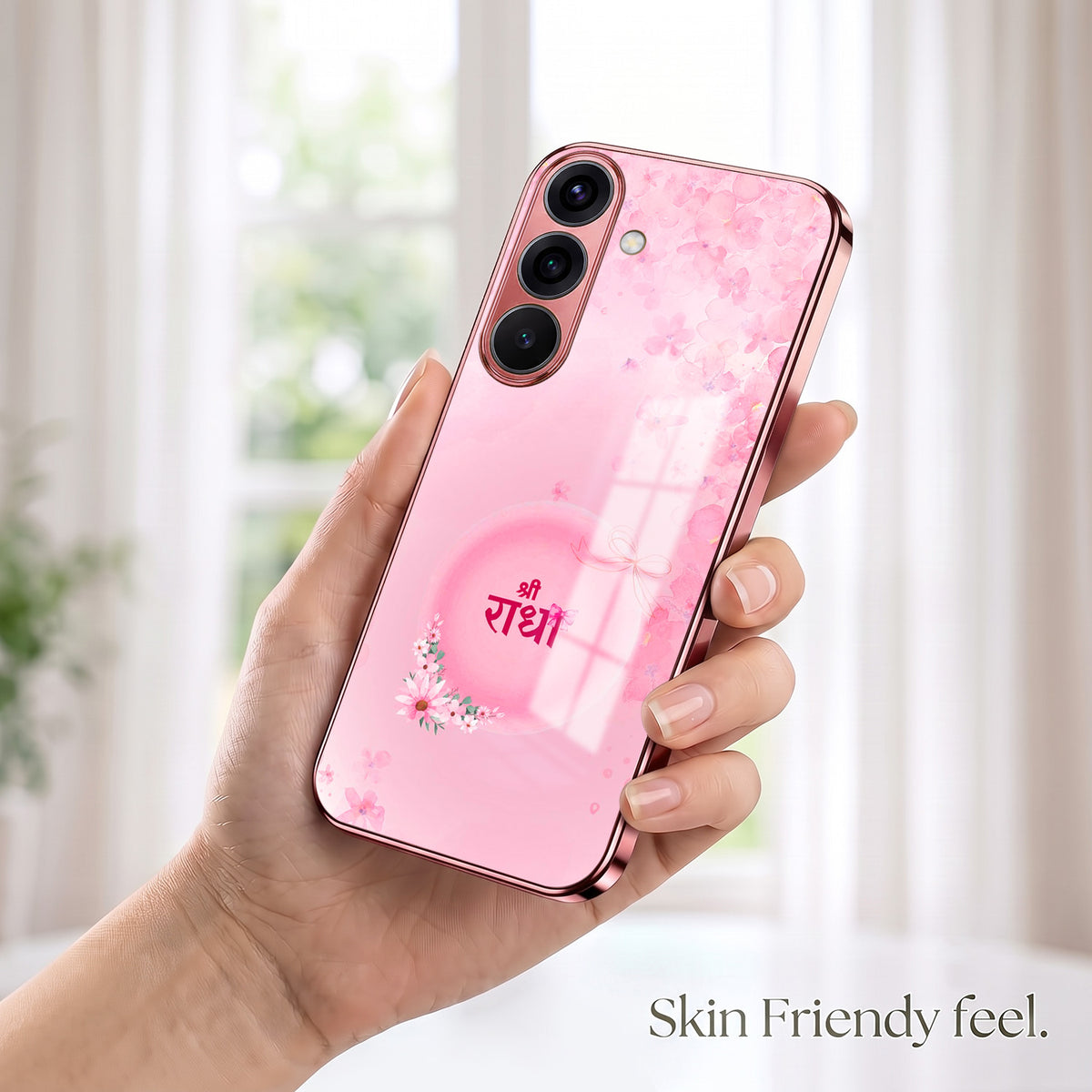 Samsung Galaxy A56 5G Luxury Shree Radha Pink Electroplated Glass Phone Back Case
