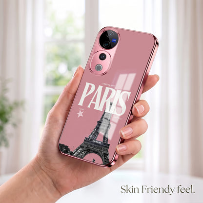 Vivo V40 Pro 5G Luxury Paris Tower Pink Electroplated Glass Phone Back Case