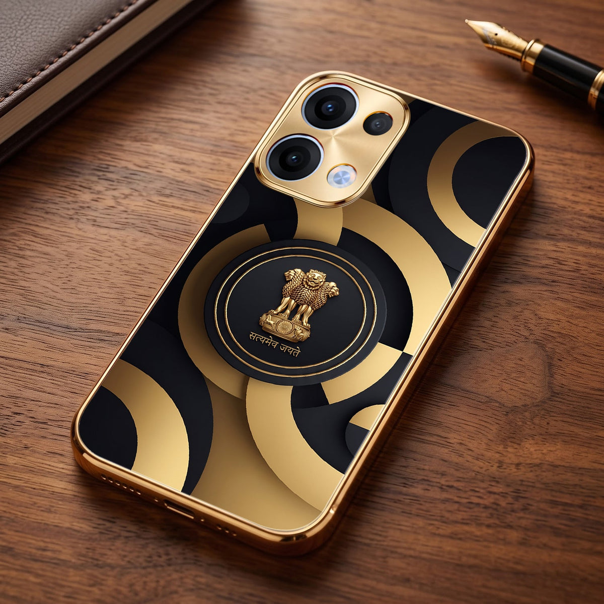 Oppo Reno 13 5G Royal Emblem Gold Electroplated Glass Phone Back Case