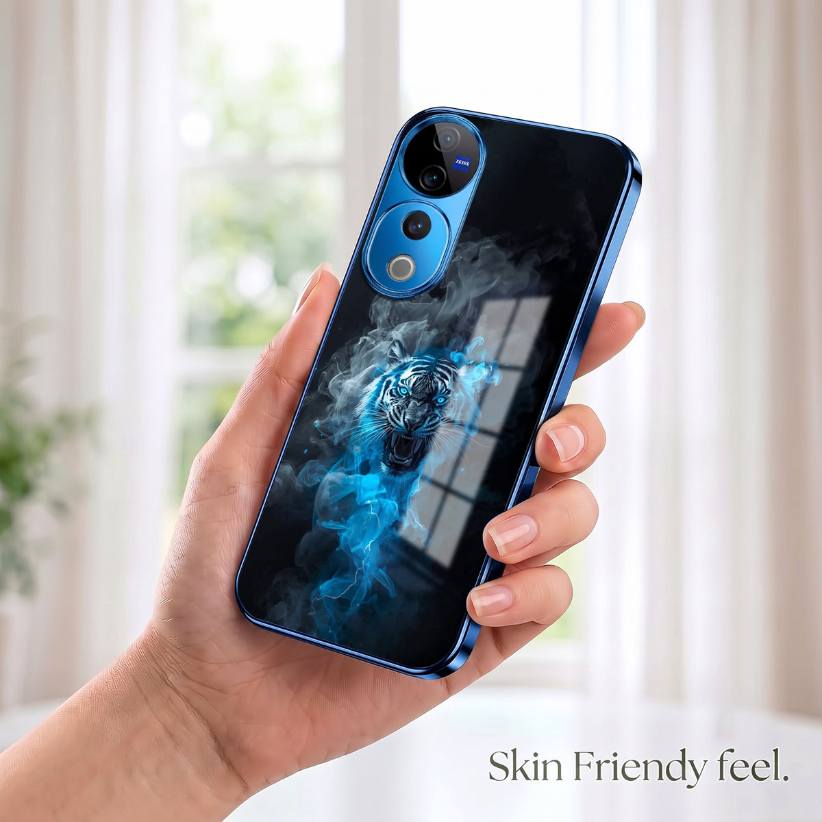 Vivo V40 Pro 5G Blue Spirit Tiger Blue Electroplated Glass Phone Back Case