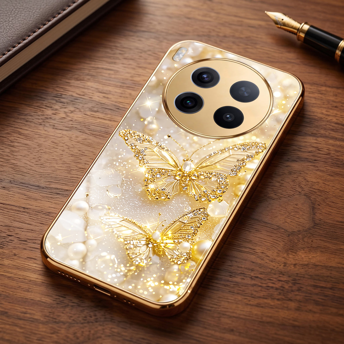 Vivo X300 Pro 5G Golden Butterfly Gold Electroplated Glass Phone Back Case