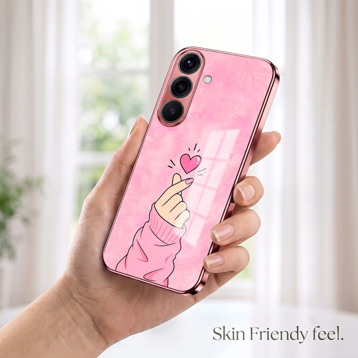 Samsung Galaxy A36 5G Luxury Heart Pink Electroplated Glass Phone Back Case