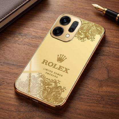 Oppo Reno 14 5G Rolex Crown Gold Electroplated Glass Phone Back Case