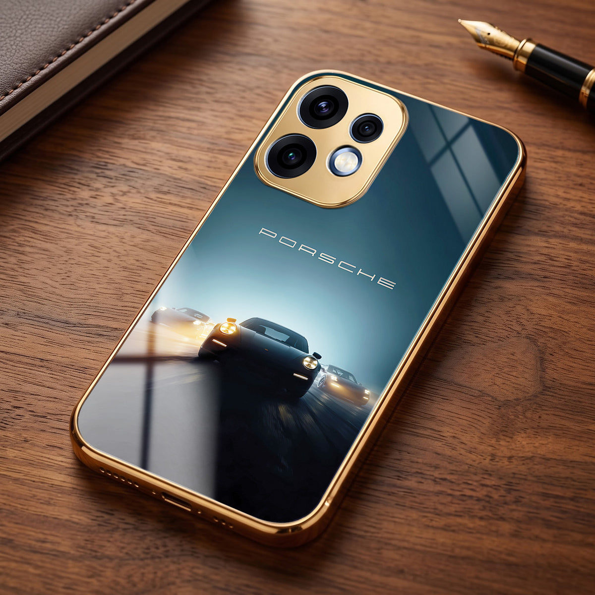 Oppo Reno 16 5G Porsche Luxury Gold Electroplated Glass Phone Back Case