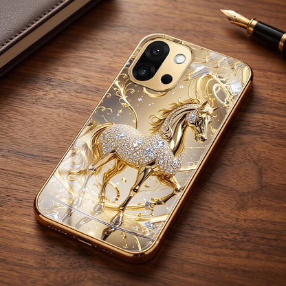 OnePlus 13s 5G Luxury Horse Texture Gold Electroplated Glass Phone Back Case