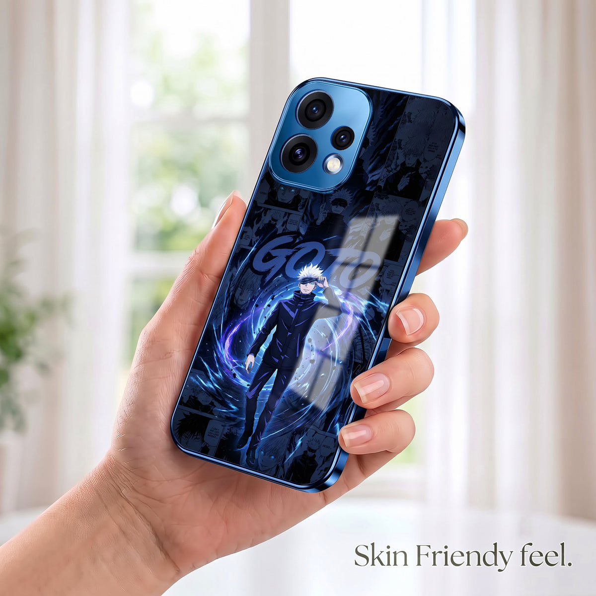 Oppo Reno 15 5G Jujutsu Kaisen Blue Electroplated Glass Phone Back Case