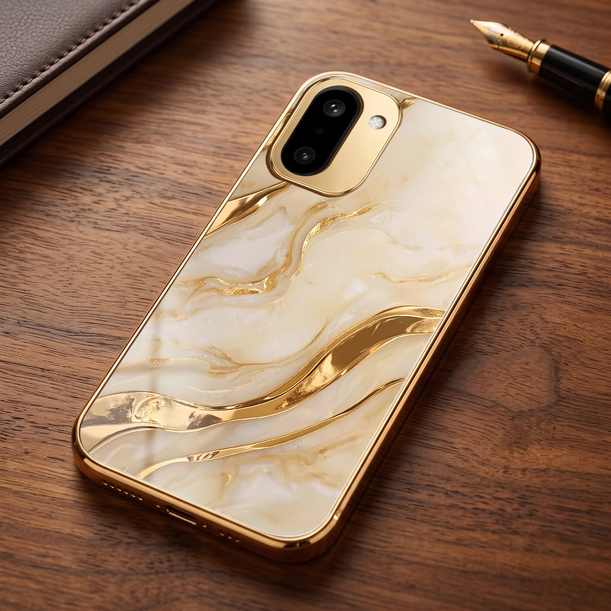 OnePlus 15R 5G Marvel Texture Gold Electroplated Glass Phone Back Case