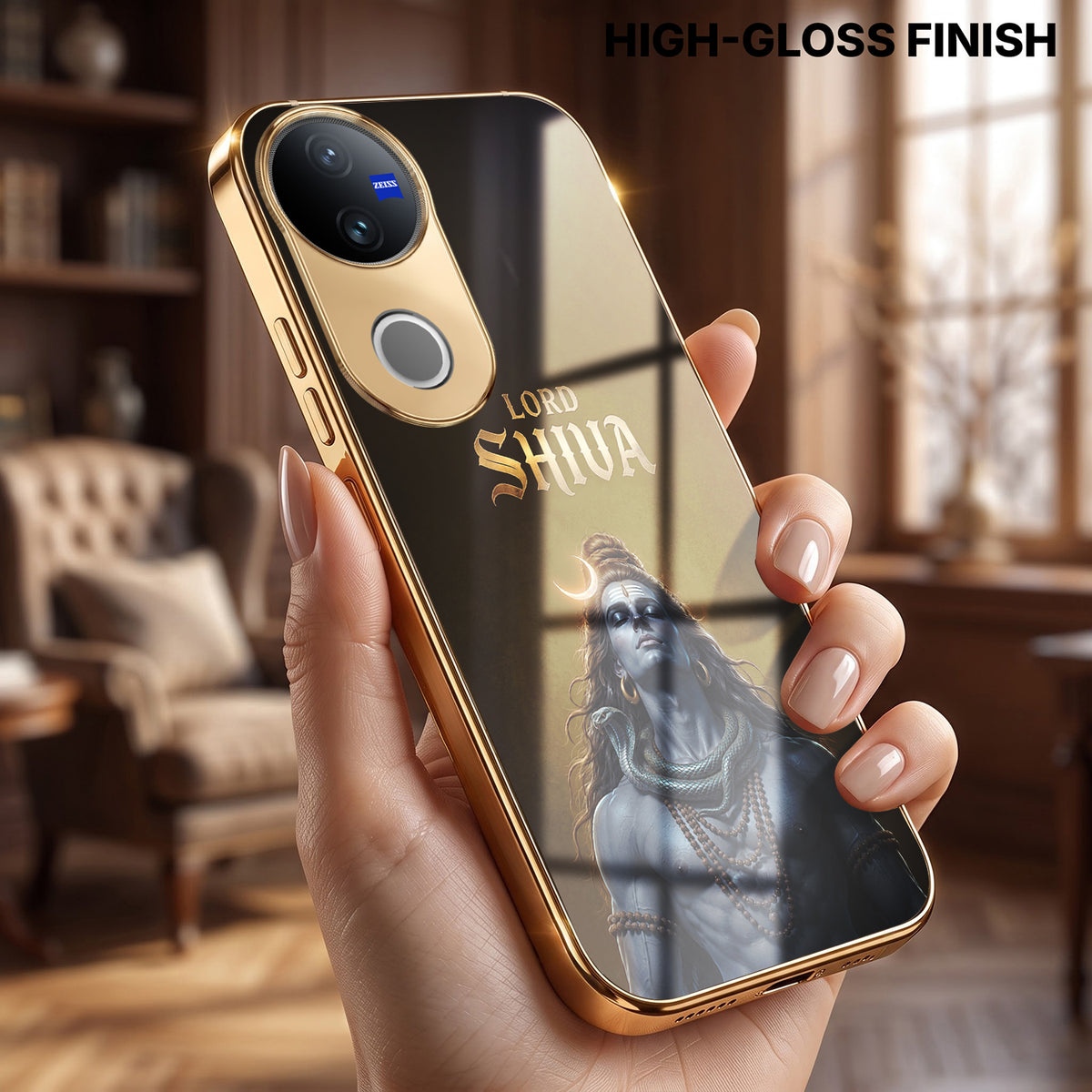 Vivo V50 5G Lord Shiva Gold Electroplated Glass Phone Back Case