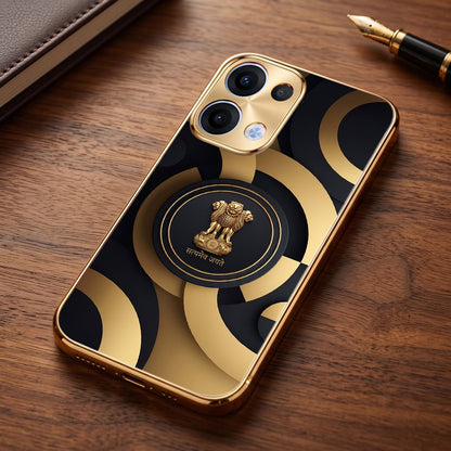 Oppo Reno 13 5G Royal Emblem Gold Electroplated Glass Phone Back Case