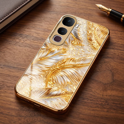 Vivo Y400 Pro 5G Golden Feather Marble Gold Electroplated Glass Phone Back Case