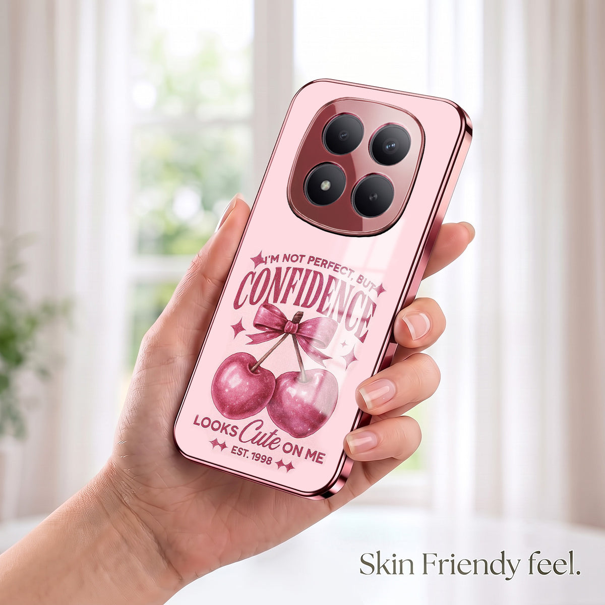 Redmi Note 15 Pro+ 5G Luxury Cherry Bow Pink Electroplated Glass Phone Back Case