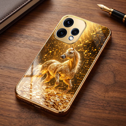 Oppo Reno 15 5G Golden Horse Sparkle Gold Electroplated Glass Phone Back Case
