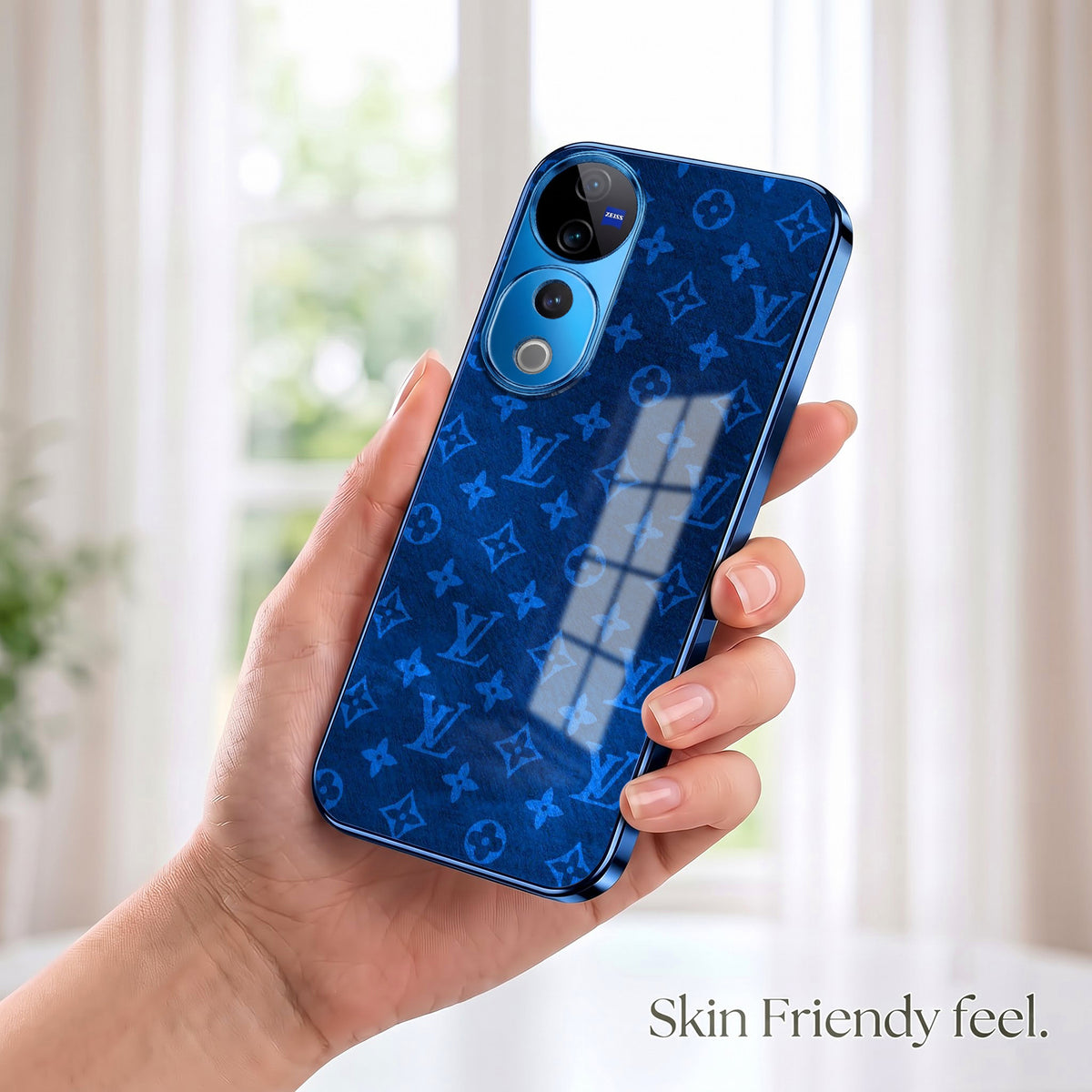 Vivo V40 Pro 5G Luxury Monogram Blue Electroplated Glass Phone Back Case