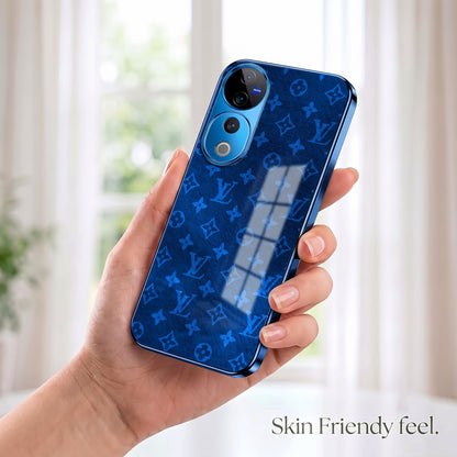 Vivo V40 Pro 5G Luxury Monogram Blue Electroplated Glass Phone Back Case