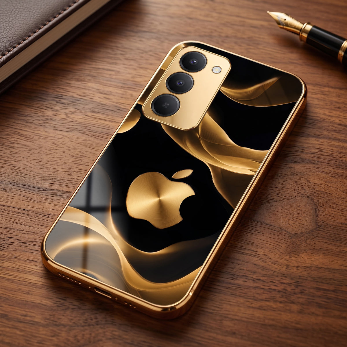 Redmi 15 5G Luxury Wave Gold Electroplated Glass Phone Back Case