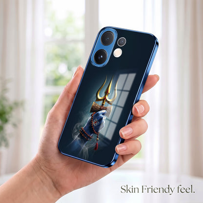 Vivo V60 5G Divine Shiva Trisul Blue Electroplated Glass Phone Back Case