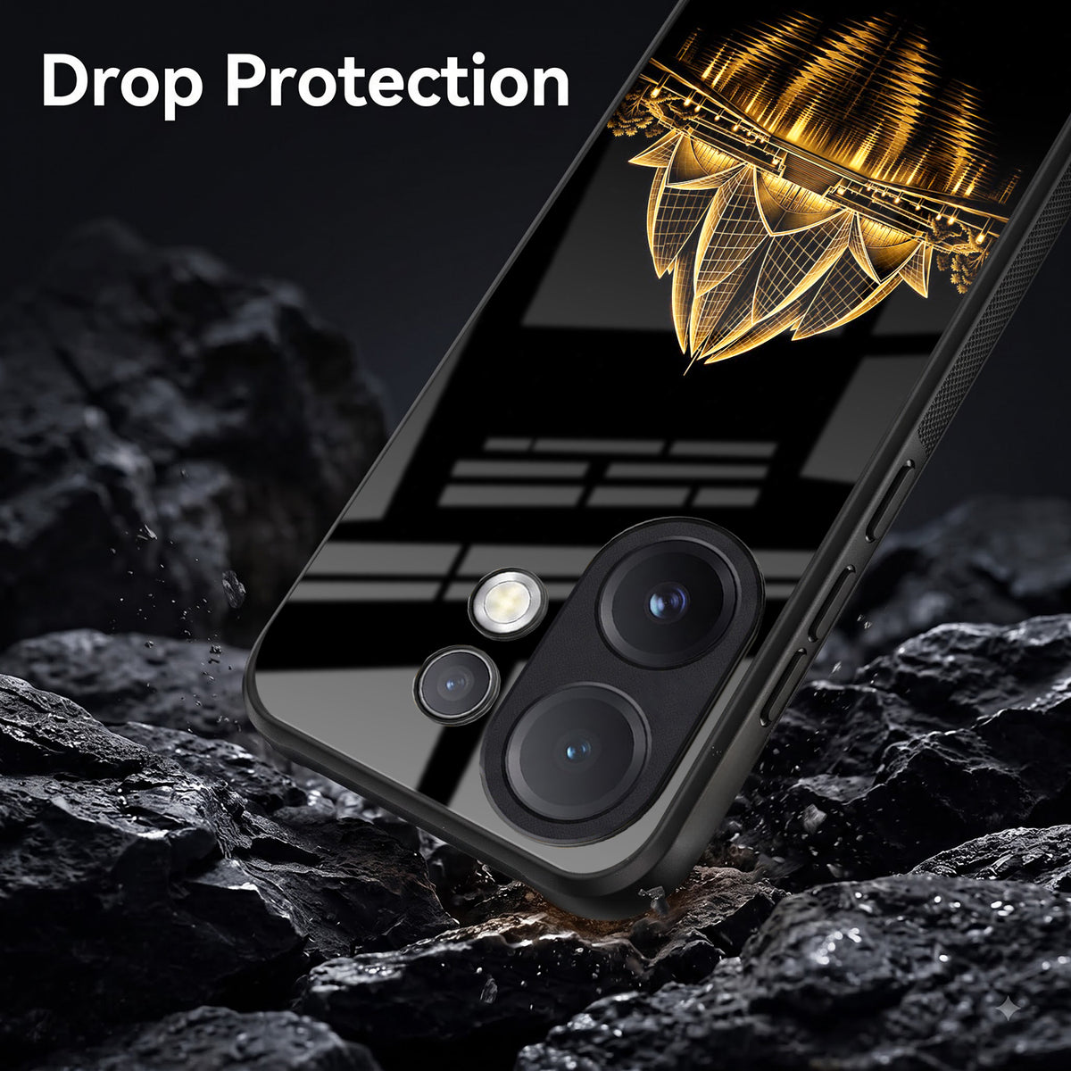 Vivo V60 5G Premium Acrylic Shockproof Glass Back Case (Golden Lotus)