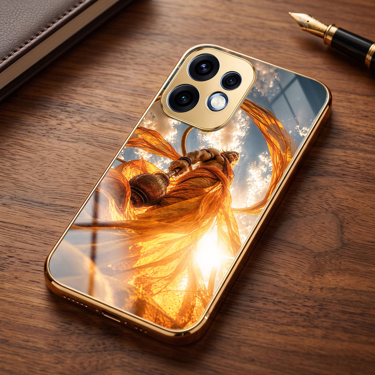 Oppo Reno 16 5G Divine Hanuman Gold Electroplated Glass Phone Back Case