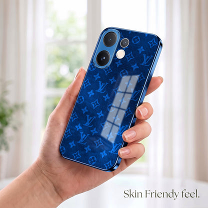 Vivo V60 5G Luxury Monogram Blue Electroplated Glass Phone Back Case
