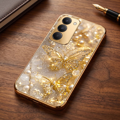 Redmi 15 5G Golden Butterfly Gold Electroplated Glass Phone Back Case
