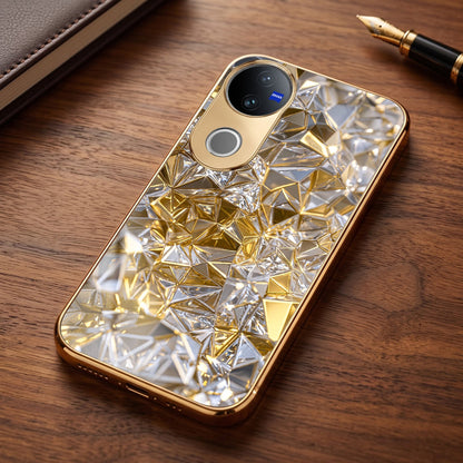 Vivo V50 5G White Diamond Shatter Gold Electroplated Glass Phone Back Case