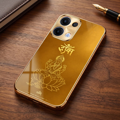 Oppo Reno 13 5G Shree Lakshmi Divine Gold Electroplated Glass Phone Back Case