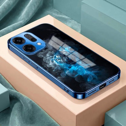 Oppo Reno 14 5G Blue Spirit Tiger Blue Electroplated Glass Phone Back Case