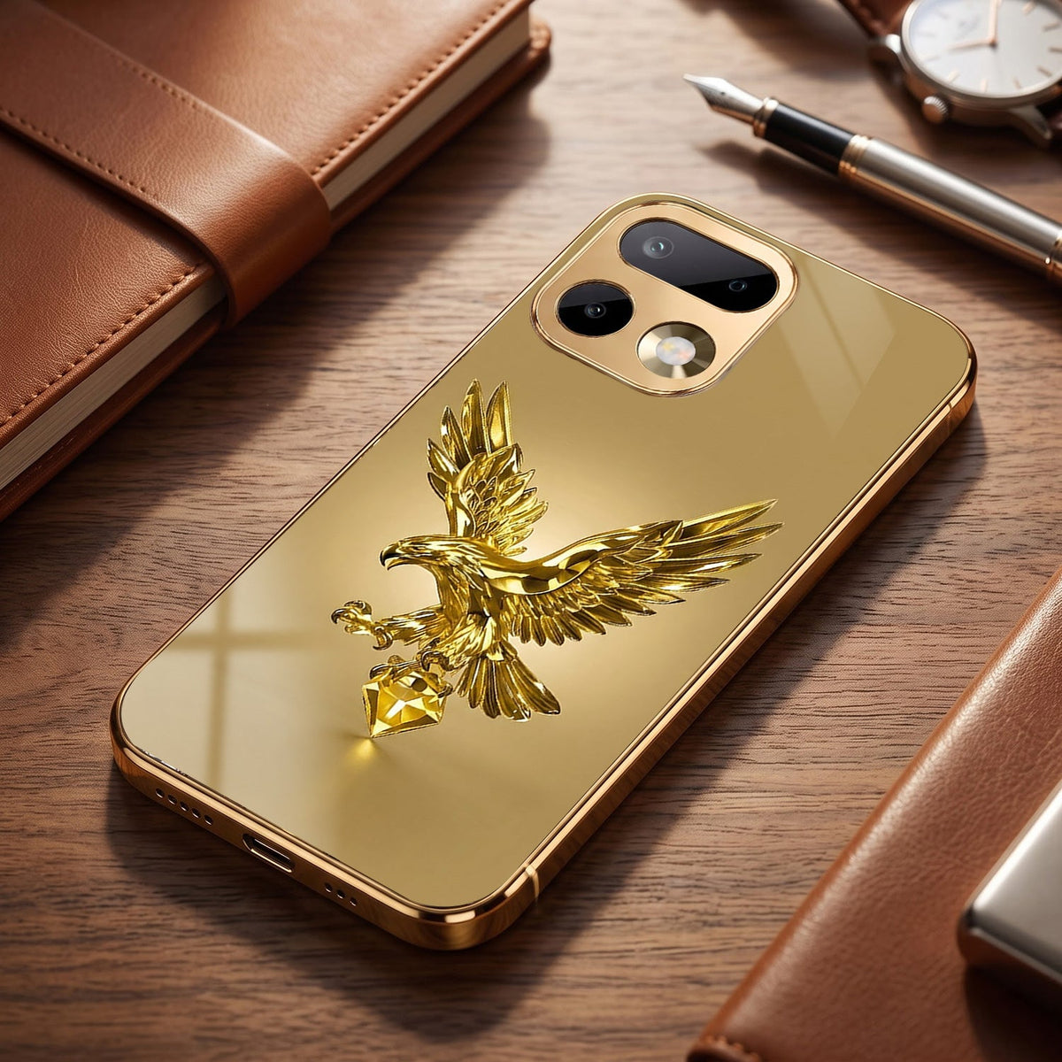 Realme 16 Pro+ 5G Golden Eagle Gold Electroplated Glass Phone Back Case