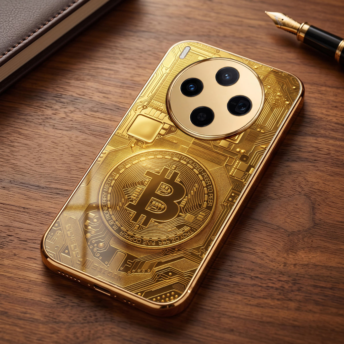 Vivo X300 5G Bitcoin Gold Electroplated Glass Phone Back Case