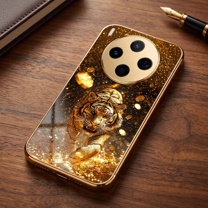 Vivo X300 5G Luxury Tiger Gold Electroplated Glass Phone Back Case