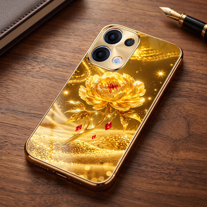Oppo Reno 13 5G Golden Rose Elegance Gold Electroplated Glass Phone Back Case