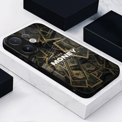 Vivo V60 5G Phone case with money design and 'Time is Money' text on a white surface