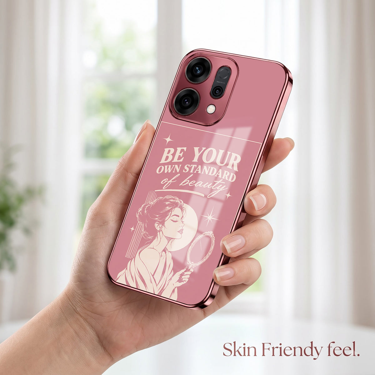 Oppo Reno 14 5G Luxury Aesthetic Girl Pink Electroplated Glass Phone Back Case