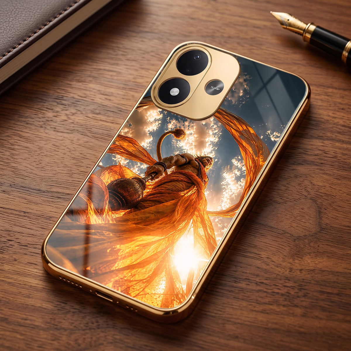 Redmi Note 17 5G Divine Hanuman Gold Electroplated Glass Phone Back Case