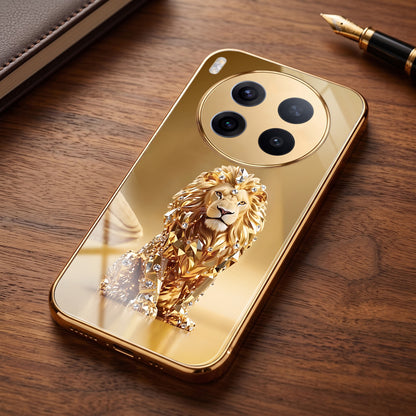 Vivo X300 Pro 5G Luxury Lion Gold Electroplated Glass Phone Back Case