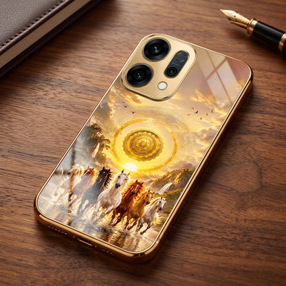 Oppo Reno 14 5G Celestial Seven Horses Gold Electroplated Glass Phone Back Case