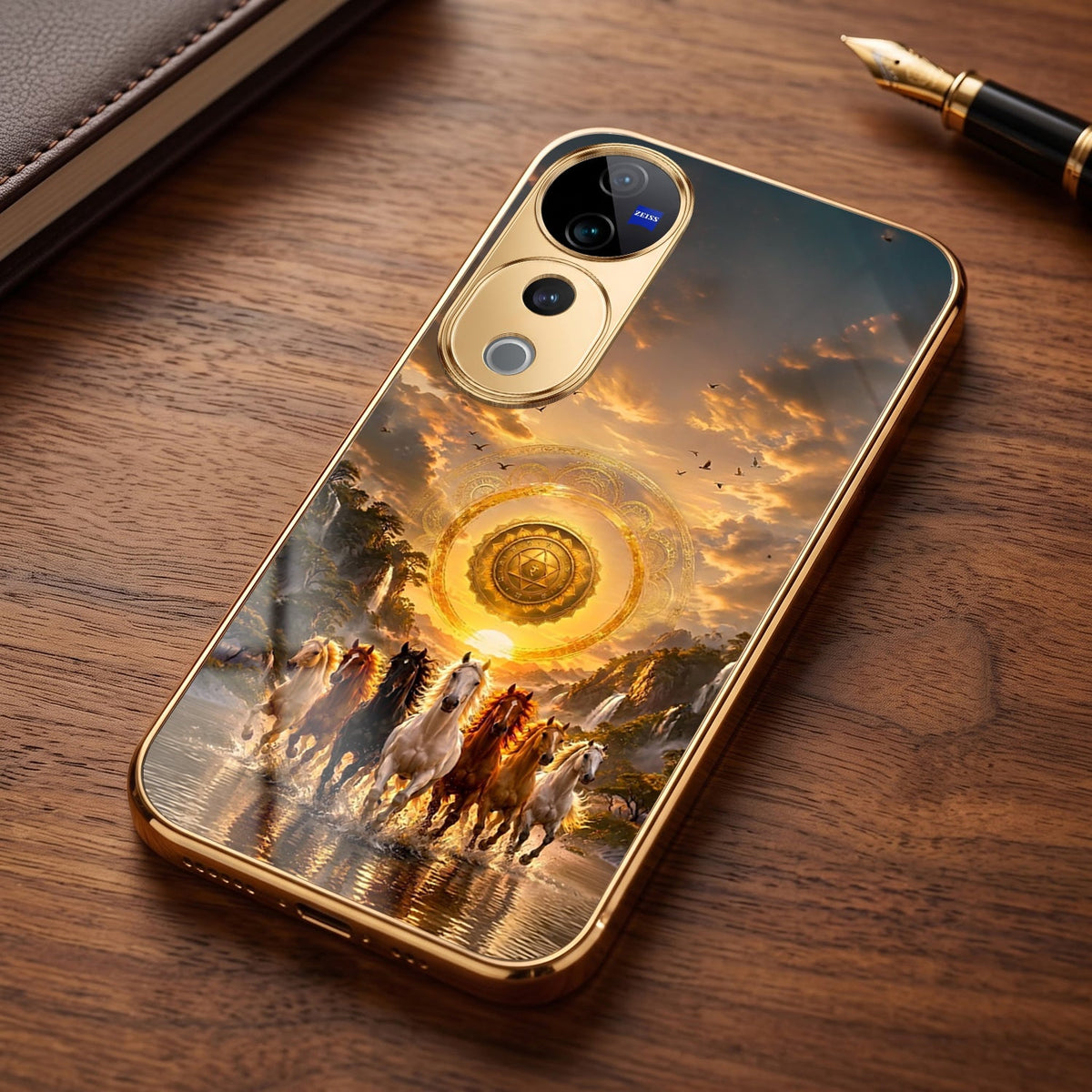 Vivo V40 Pro 5G Celestial Seven Horses Gold Electroplated Glass Phone Back Case