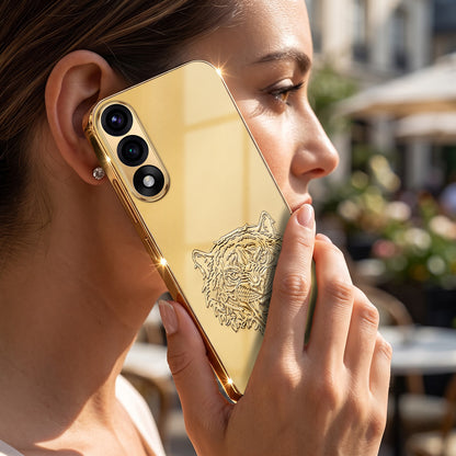 Oneplus Nord 5 5G Golden Tiger Face Gold Electroplated Glass Phone Back Case