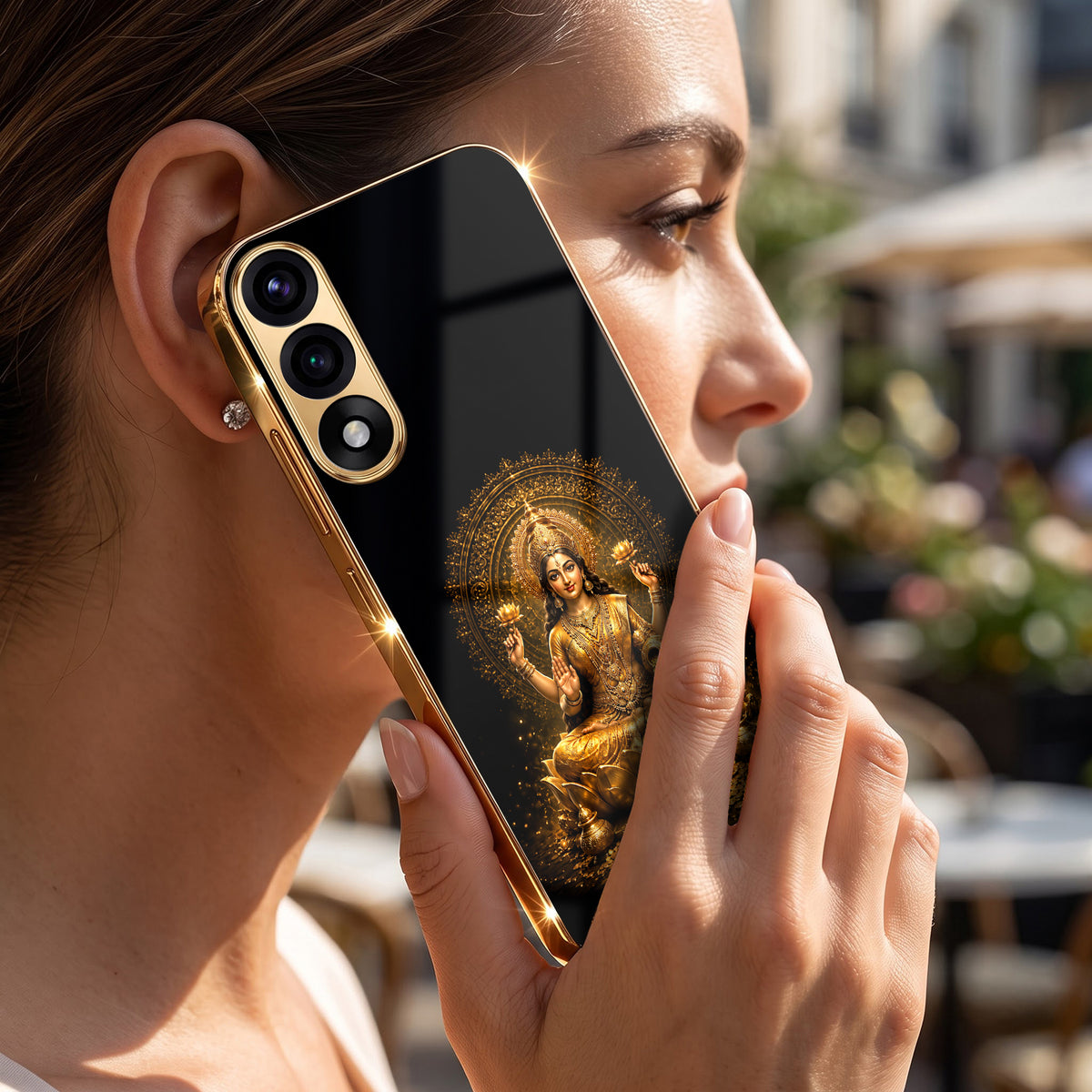 Oneplus Nord 5 5G Golden Maa Lakshmi Gold Electroplated Glass Phone Back Case