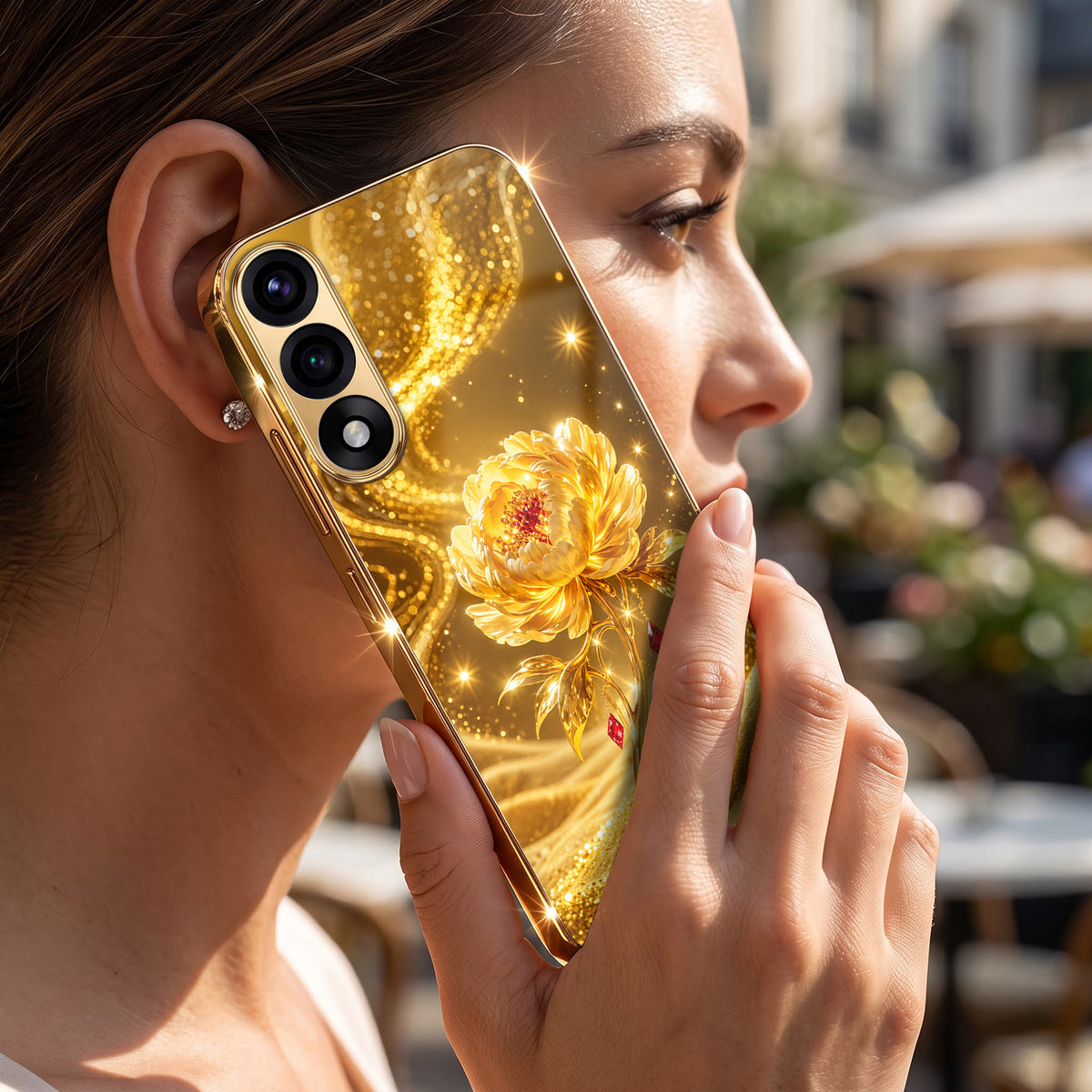 Oneplus Nord 5 5G Golden Rose Elegance Gold Electroplated Glass Phone Back Case