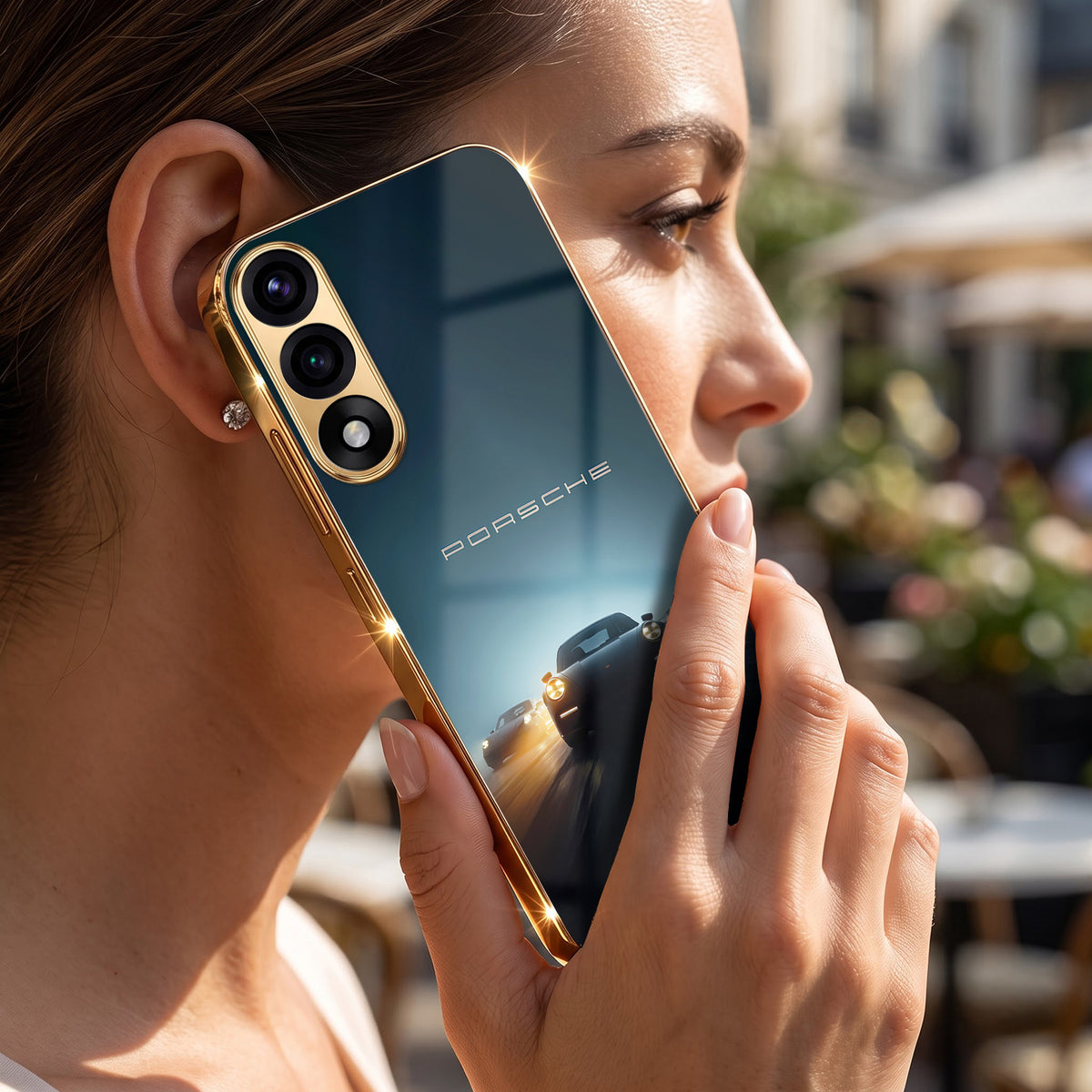Oneplus Nord 5 5G Porsche Luxury Gold Electroplated Glass Phone Back Case