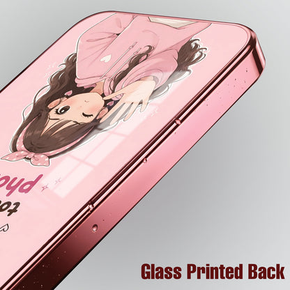 Vivo T5x 5G Luxury Anime Girl Pink Electroplated Glass Phone Back Case