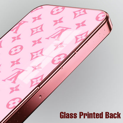 Vivo T5x 5G Luxury Monogram Pink Electroplated Glass Phone Back Case