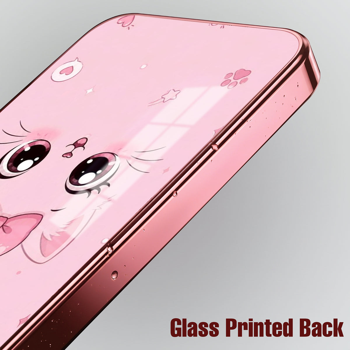 Vivo T5x 5G Luxury Cute Cat Pink Electroplated Glass Phone Back Case