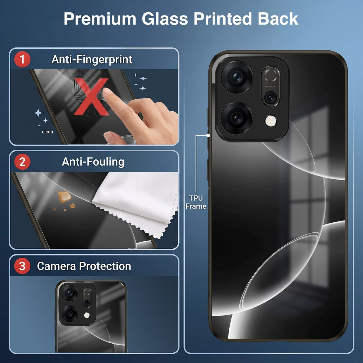 Oppo Reno 14 5G Premium Acrylic Shockproof Glass Back Case (Black Wave)