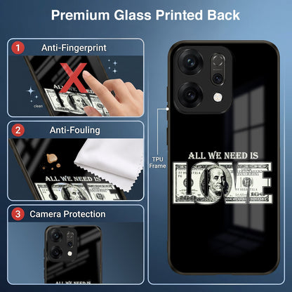 Oppo Reno 14 5G Premium Acrylic Shockproof Glass Back Case (Money Love)