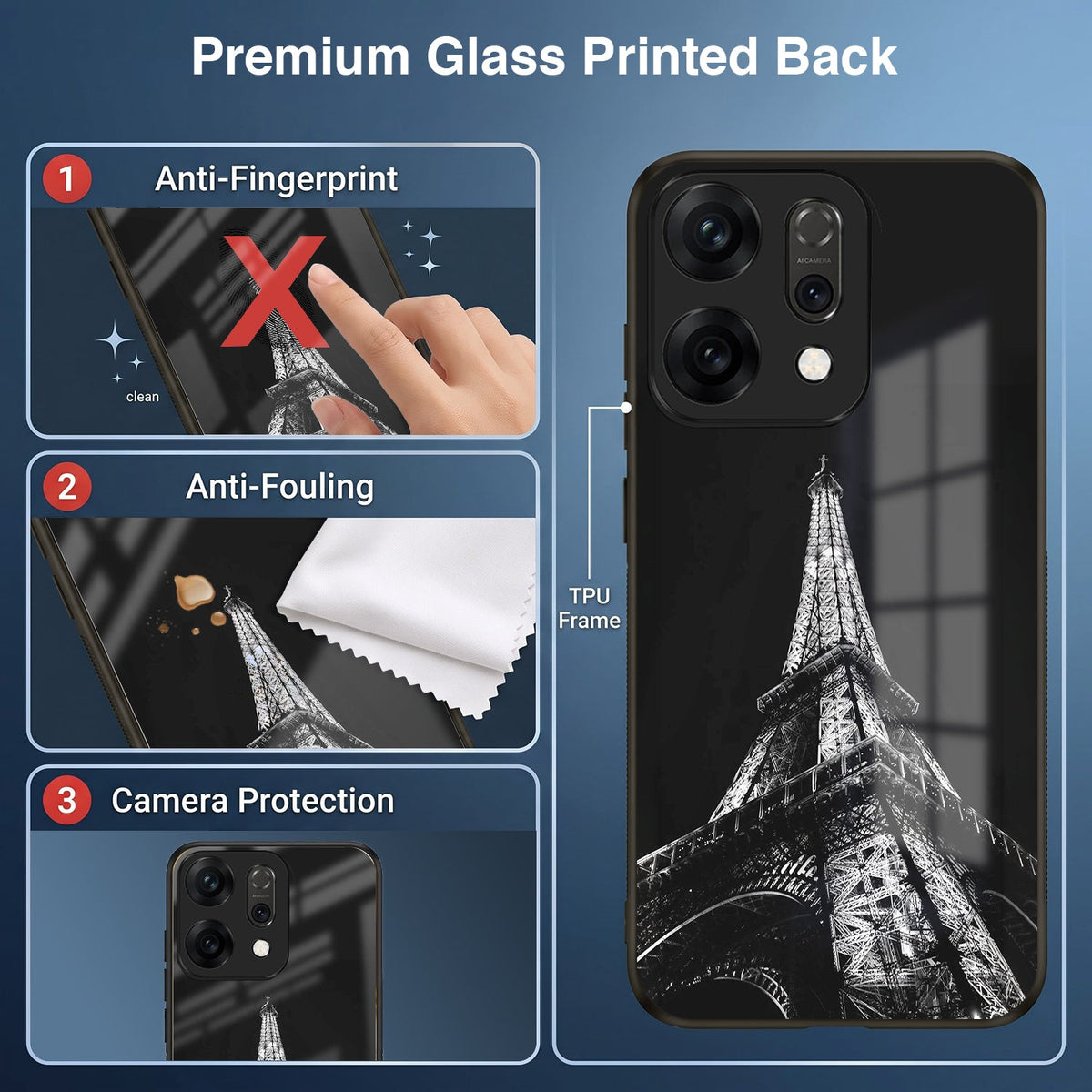 Oppo Reno 14 5G Premium Acrylic Shockproof Glass Back Case (Eiffel Tower)
