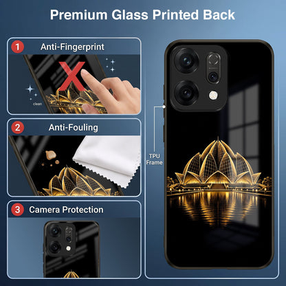 Oppo Reno 14 5G Premium Acrylic Shockproof Glass Back Case (Golden Lotus)