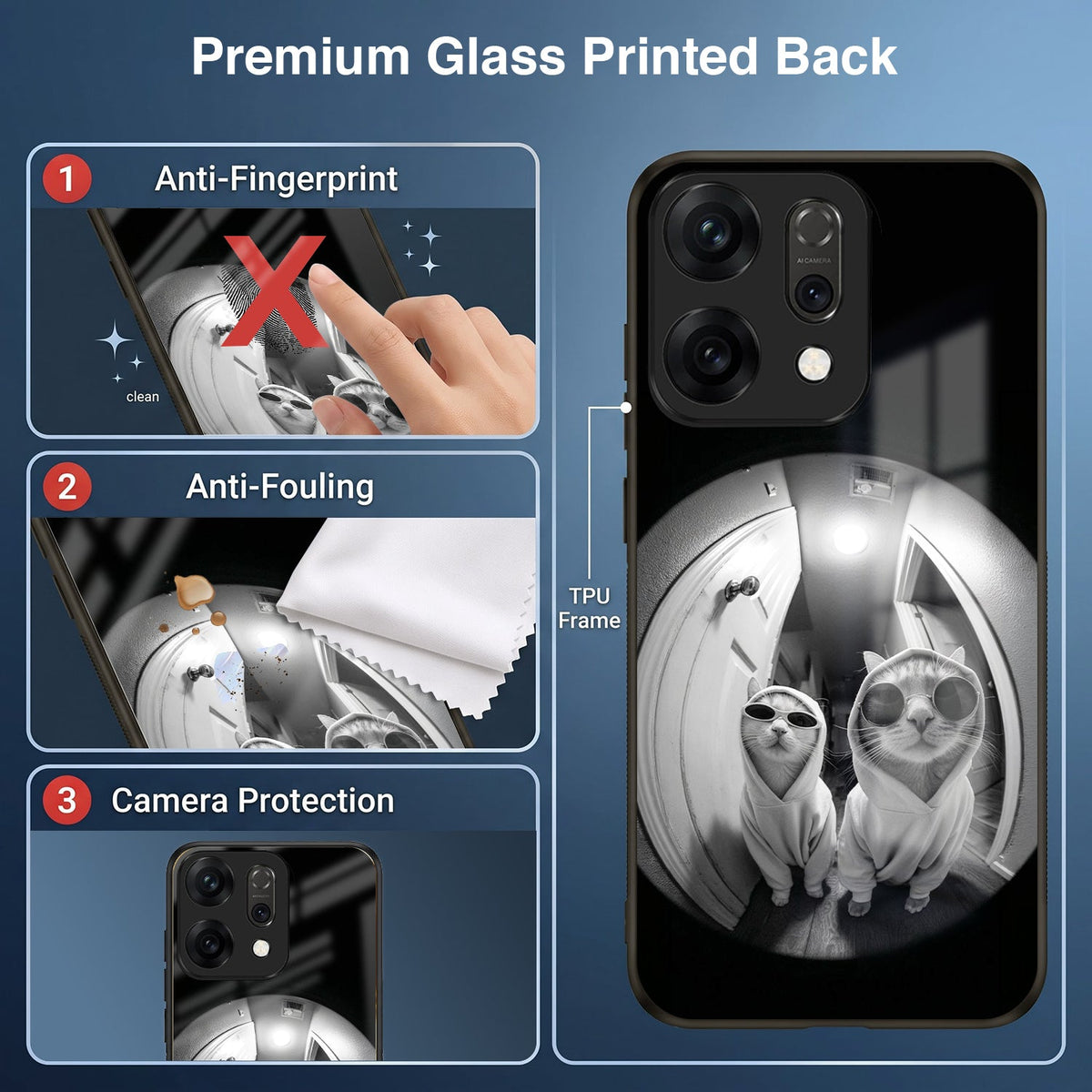 Oppo Reno 14 5G Premium Acrylic Shockproof Glass Back Case (Purrfect Duo)